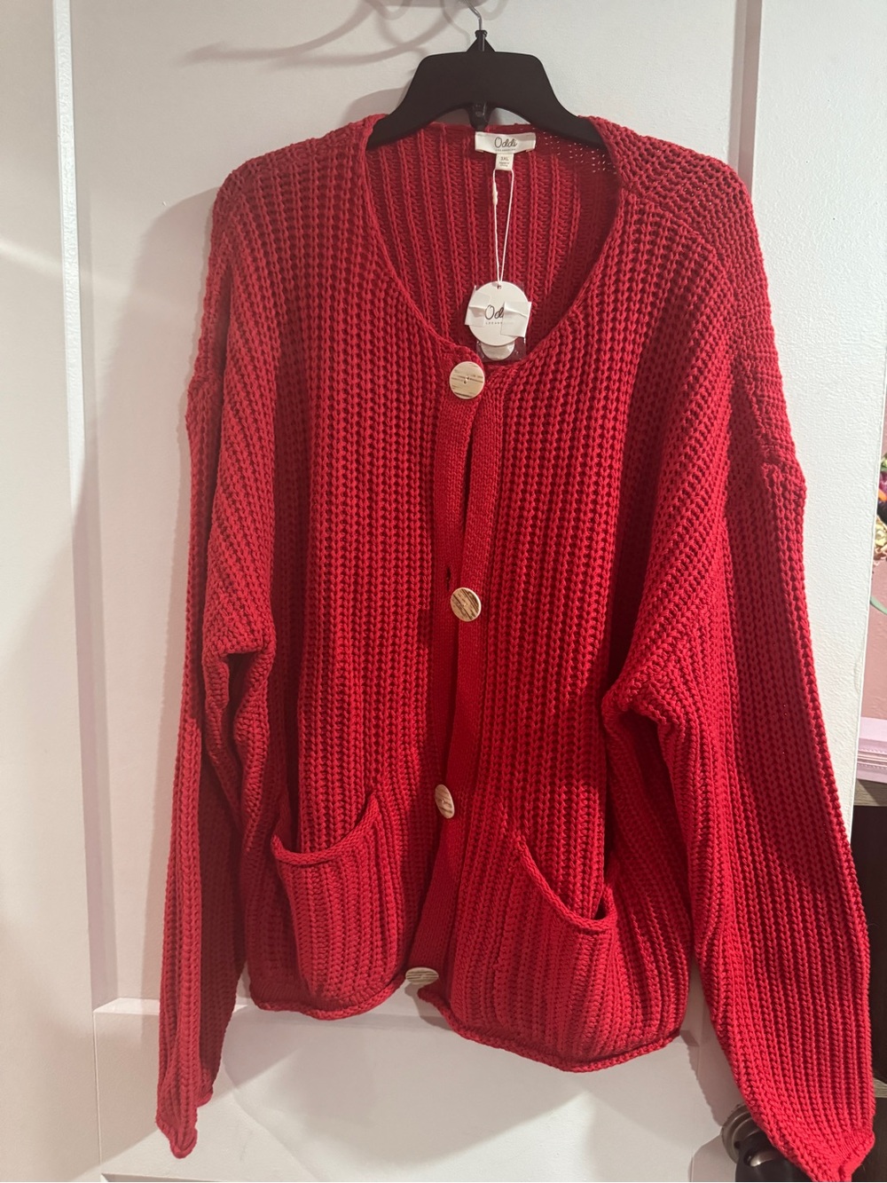 Red Chunky Knit Button-Front Women's Sweater Cardigan